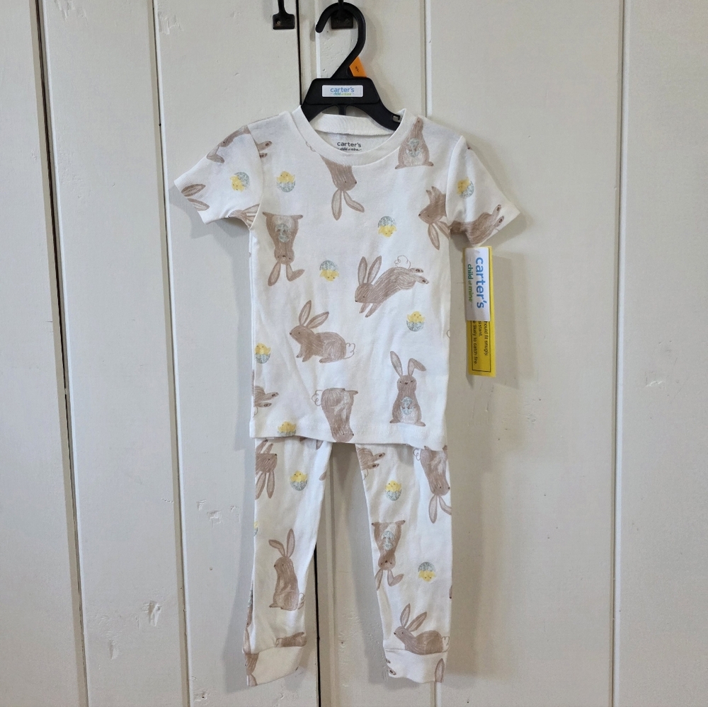 NEW Carter's Toddler Unisex Easter Bunny & Eggs Short Sleeve 2 pc Pajama Set 3T